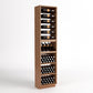 Tall wine bottle storage cabinet with 4-column bottle rails, wood body, and wine cubbies