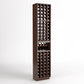 Dark wood 4-column wine bottle rack with middle wine shelf and glass holder grid