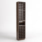 Dark wood 4-column wine bottle rack with middle wine shelf and glass holders