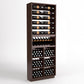 Wine rack cabinet with 6 bottle rails, top shelf, and multi-bin wine storage