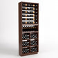 Tall wine rack cabinet with six bottle rails and multiple square wine bottle bins