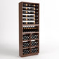 Tall wine rack cabinet with six bottle rails and multi-bin wine storage compartments