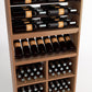 Wine rack close-up featuring six rails and lower square compartments for multiple bottles