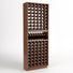 Vertical wood wine bottle display rack with front glass-style bottle openings