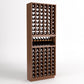 Vertical wood wine bottle display rack with front glass-style bottle openings