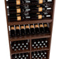 Interior close-up showing bottle slots, decanter rack, and wine glass compartments
