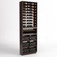 Dark wood wine storage cabinet with 6-column bottle racks, wine glass storage and bins