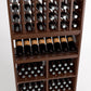 Close-up wine rack section with angled wine bottle storage and rows of bottles