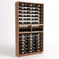 Medium wood wine rack cabinet with 9 columns of bottle rails and lower display compartments
