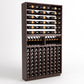 Wine bottle storage rack with top bottle rails, cube storage, and hinged wine holder shelves