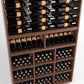 Close-up wine cabinet with bottle rails and stacked cubbies for bottles with dot supports