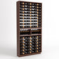 Dark wood wine storage cabinet with 9 columns and bottle display rails