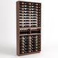 Dark wood wine storage cabinet with 9 columns and stacked bottle display rails