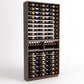 Dark wood wine storage cabinet with 9 columns and tightly spaced bottle rails