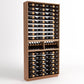 Medium wood wine rack cabinet with 9 columns of bottle rails and two lower display sections
