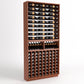 Wood wine cellar rack with horizontal bottle rails above and vertical bottle storage below