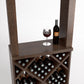 Wine tasting station with diamond cube rack, multiple bottles, and two glasses on the shelf.