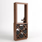 Light wood wine tasting station with diamond-cube wine rack and framed display area