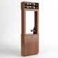 Cabinet-style wine tasting station with top bottle rack, open window, and lower storage cabinet
