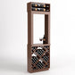 Tall wood wine tasting station with top bottle shelf, diamond rack, and glass and bottle