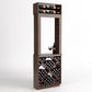 Tall wood wine tasting station with top wine bottle shelf and diamond bottle cubby