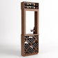 Tall wood wine tasting station with bottle racks, two wine glasses, and diamond storage