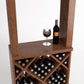 Wood wine tasting station with top shelf, wine bottle, goblet, and diamond bottle rack