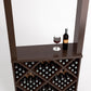 Wine tasting station with diamond-cube wine rack, tabletop and wine bottle with glass, dark brown wood