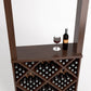 Dark wood wine tasting station showing diamond bottle cube rack and tabletop display