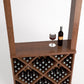 Medium-toned wood wine tasting station with diamond bottle cubbies and glass-and-bottle display