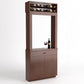 Wood wine tasting cabinet with top bottle rack, glass, and lower cabinet doors
