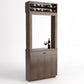 Wood wine tasting cabinet with built-in bottle rack, wine glass, and drawer front