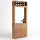 Wood tasting cabinet with top wine bottle rack, wine glass, and lower cabinet doors