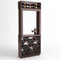 Dark brown wood wine tasting station with top bottle rack and diamond cube wine storage