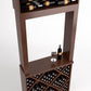 Wood wine tasting station with diamond-cube wine cubbies and bottle-and-glass bar