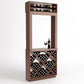 Medium brown wood wine tasting station with top wine rack, open display area, and diamond cube storage