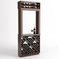 Dark brown wine tasting station with top wine rack, serving shelf, and diamond-pattern wine storage