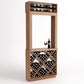 Medium brown wood wine tasting station with serving shelf, top bottle rack, and diamond cube cubbies