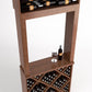 Wood wine tasting station with diamond-cube bottle rack and countertop wine display