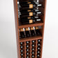 Wood wine rack cabinet with slotted top bottle holders, shelf display, and cube bottle storage