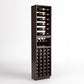 Tall wood wine rack with top bottle rows, black divider for bottles, and bottom cellar compartments