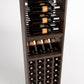 Wood wine rack interior with wine bottle row rails, wine cubbies, and cork bottle holders