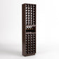 4-column wine cellar rack with bottle cubbies and top wine glass display, dark wood.