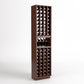 4-column wine cellar rack with bottle cubbies and top wine glass display, brown wood.