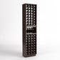 4-column wine cellar rack with bottle cubbies and top wine glass display, dark brown wood.