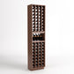 4-column wine cellar rack with bottle cubbies and top wine glass display, walnut-toned wood.
