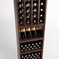 Dark wooden 4-column wine bottle rack with front display cubbies and shelves