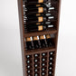 Close view of wine rack shelves with bottles and front wine bottle cubbies