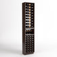 Wine storage cabinet with 4 columns: upper bottle rails, mid shelf, and lower cork cubbies