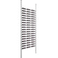 Gray metal bottle display kit with multiple horizontal rails for wine bottles